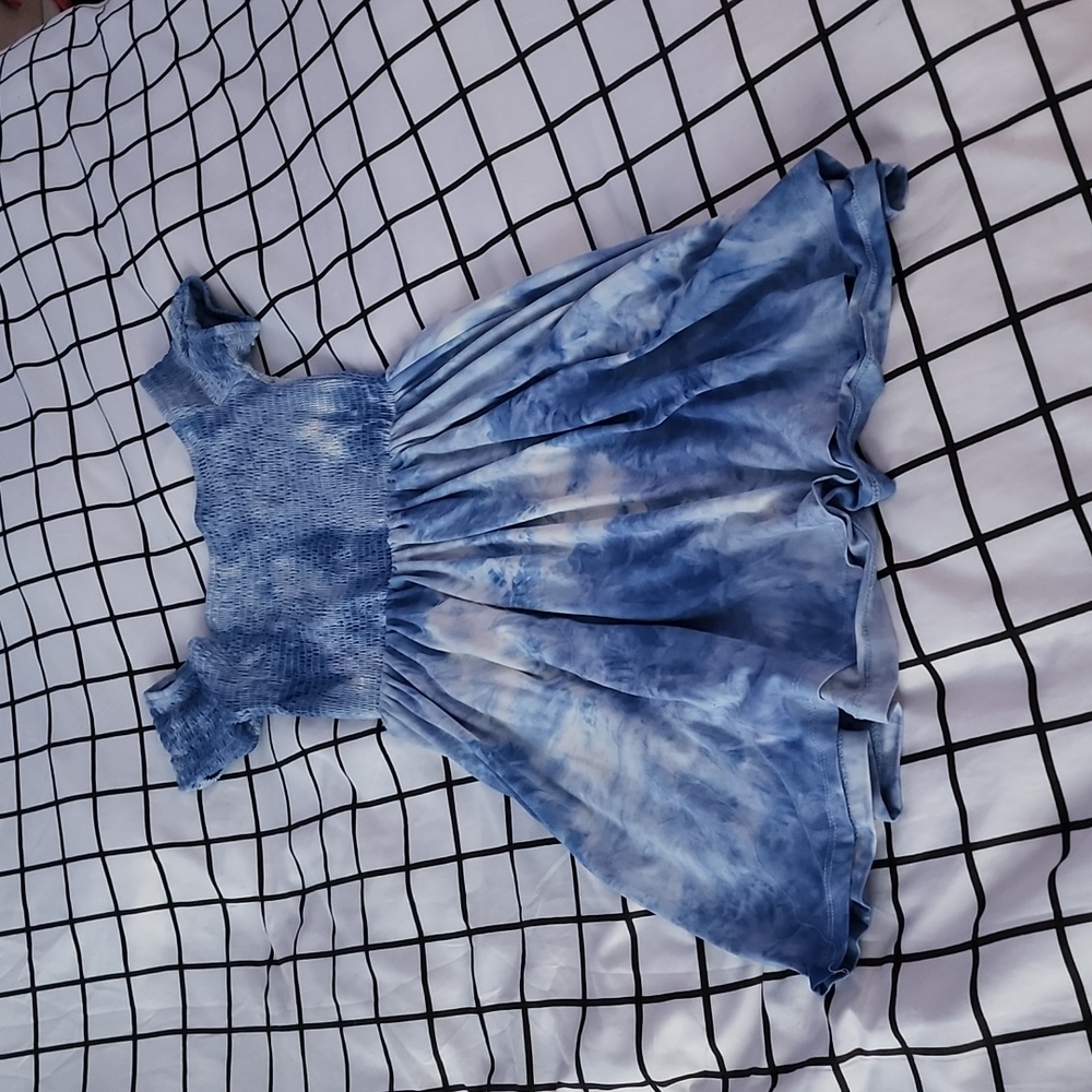 Blue and white off shoulder dress